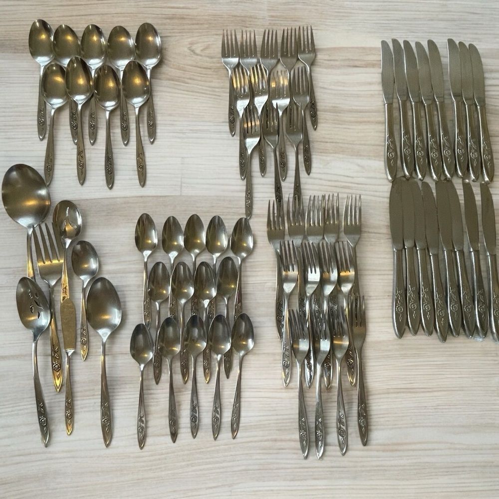 Vintage Oneida Community Stainless My Rose Collection Serving and Flatware